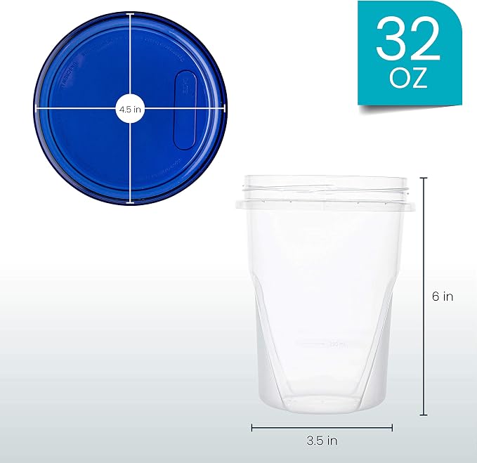 PLASTICPRO Twist Top Deli Containers Clear bottom With blue [32 oz 3 Pack] - Image 3