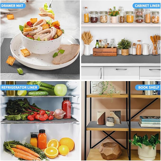 Bloss Plastic Shelf/Drawer Liner with Tools, Non Adhesive Shelf Liner for Cabinets, Storage, Kitchen, Desks, Decor Cupboard Liner, Refrigerator Shelf Liners(Grey, 17.7"x59") - Image 2