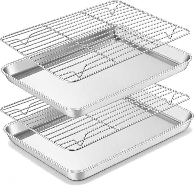 Homikit Quarter Sheet Pan with Rack Set for Toaster Oven (2 Sheets+2 Racks) | 12x10 Inch Stainless Steel Baking Sheets & Wire Cooling Grids, Small Cookie Pans Non Toxic, Metal Bacon Tray, Dishwasher Safe - Image 9