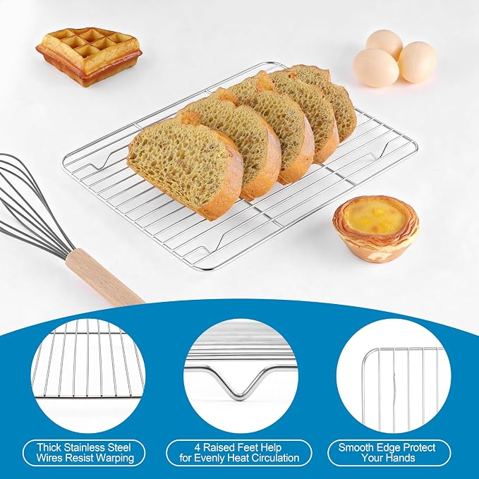 Herogo Stainless Steel Quarter Sheet Pan with Wire Rack Set(2 Pans + 2 Racks), 9 x 13 x 1 Inches Metal Baking Tray Set for Cooking & Roasting, Nontoxic & Easy Clean - Image 4