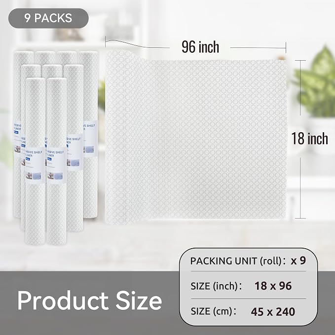 FIFTY FEET 18"x96" Non-Adhesive Shelf Liner for Kitchen Cabinets and Drawers, Washable Non-Slip PVC Cabinet Liner (White Circle)(9 Roll) - Image 5