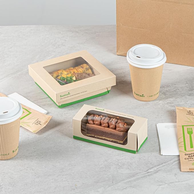 Restaurantware-Sustain 13 Ounce Sturdy Paper Take Out Boxes, 200 Disposable Take Out Food Containers - With PLA lining, Clear PLA Window, Bamboo Paper Containers, Compostable, Greaseproof - Image 4