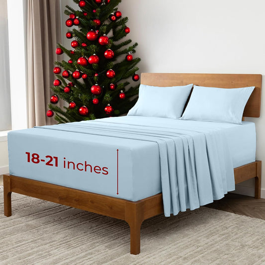 Mellanni Extra Deep King Sheets - 4 PC Iconic Collection Bedding - Hotel Luxury, Ultra Soft, Cooling Bed Sheets - Wrinkle, Fade, Stain Resistant (King, Aqua)