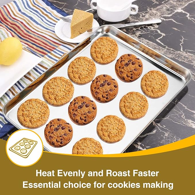 Wildone Baking Sheet with Rack Set (3 Pans + 3 Racks), Stainless Steel Baking Pan Cookie Sheet with Cooling Rack, Non Toxic & Heavy Duty & Easy Clean (Pack of 2) - Image 5