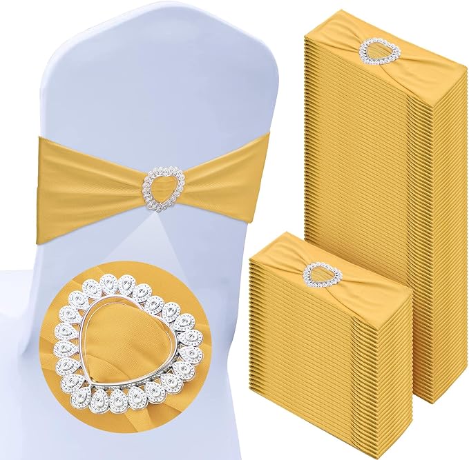 Colingmill 150 Pcs Spandex Chair Sashes Heart Buckle Elastic,Light Gold by Colingmill