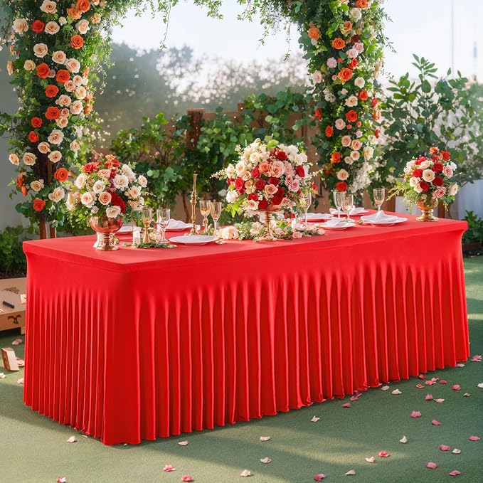 2 Pack Red Table Cloth for 6 Foot Rectangle Tables Spandex Fitted Tablecloth 6ft Stretch Table Covers Skirt Red Banquet Tablecloths Wrinkle Free Tablecloth for Party Wedding Birthday Event - Image 8