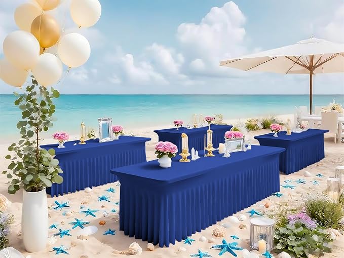 6 Packs Navy Blue Spandex Table Clothes for 6 Ft Tables - Image 7