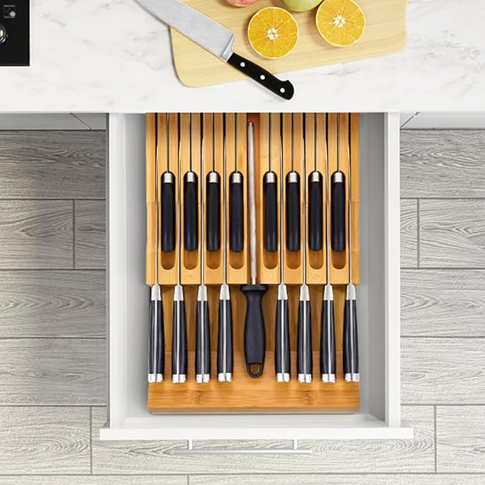 VaeFae Bamboo Silverware Drawer Organizer and Bamboo Knife Drawer Organizer Insert Bundle - Image 8