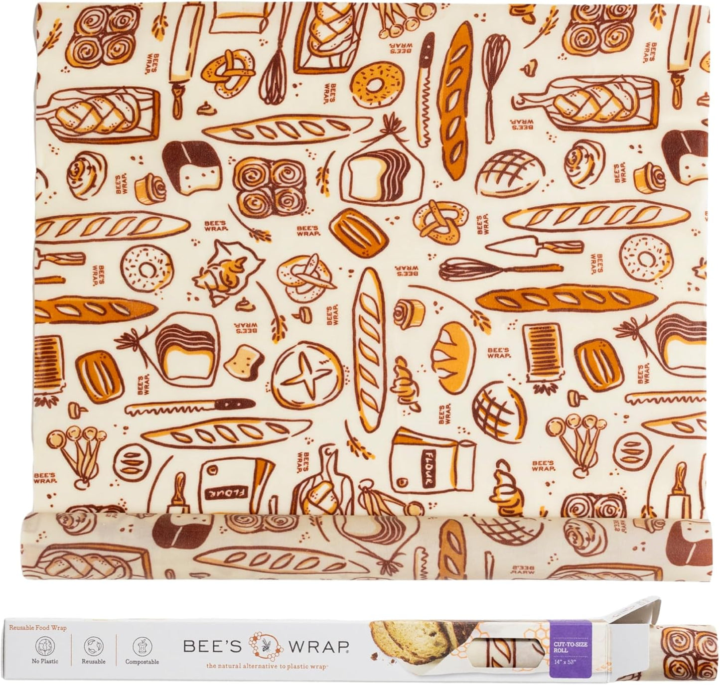 Bee's Wrap Beeswax Wraps for Food - Bakery Lane Cut to Size 14x52" Wax Paper Roll - Made in USA Reusable Waxed Paper & Bowl Covers - Organic & Eco-Friendly Alternative to Aluminum Foil & Plastic Wrap