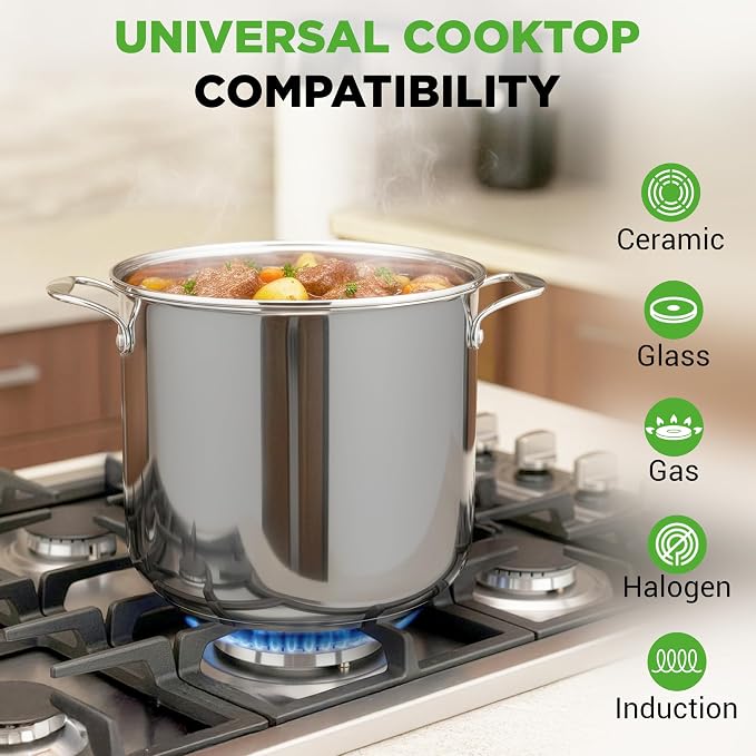 NutriChef 15-Quart Stainless Steel Stock Pot with Tempered Glass Lid - Induction Compatible Large Stockpot, Ideal for Stews & Soups, Dishwasher Safe - NCSP16 - Image 2