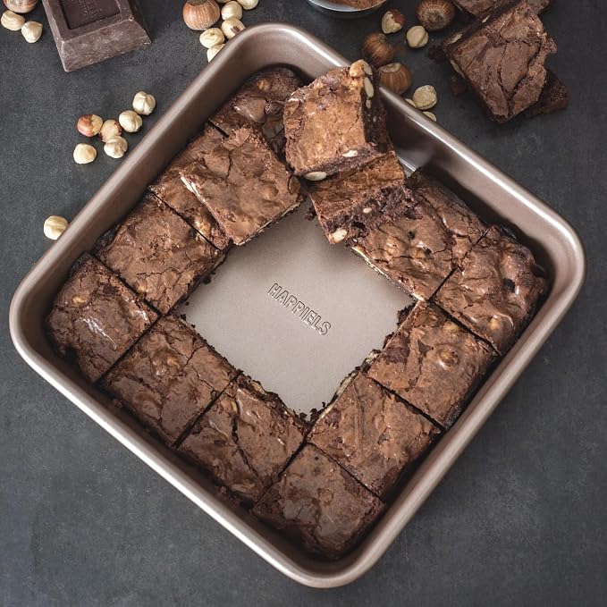 HAPPIELS 9 x 9 inch Square Baking Pan Nonstick, PFOA & BPA Free | | Non-Toxic - High Carbon Steel - Gold - Cake & Brownie Mold - Image 3