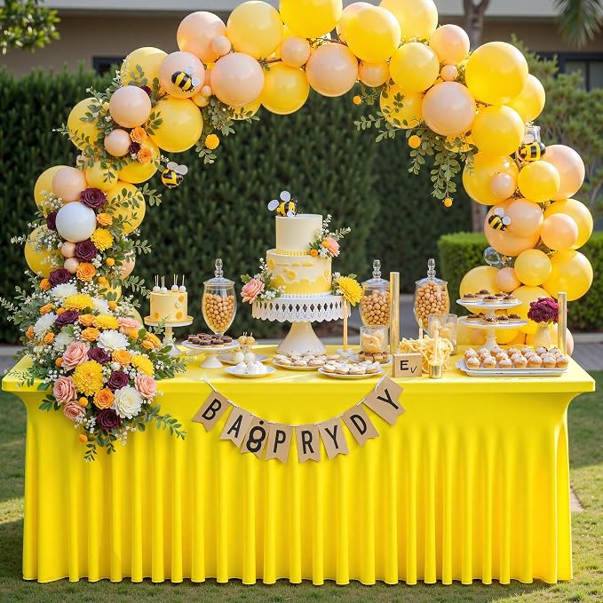 CO-AVE 2pk Yellow Spandex Tablecloths 6ft for Rectangle Tables, Wrinkle Free Classy Table Skirt Stretchy Fitted Table Cloths Covers 6 Foot for Weddings Birthday Party Events Banquette Baby Shower - Image 3