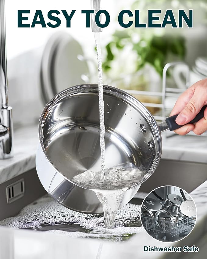 Cook N Home Professional 1 Quart and 2 Quart Stainless Steel Saucepan Set with Lids, Small Kitchen Induction Cooking Sauce Pot Pan, Stay-Cool Silicone Handle, Dishwasher Safe - Image 6