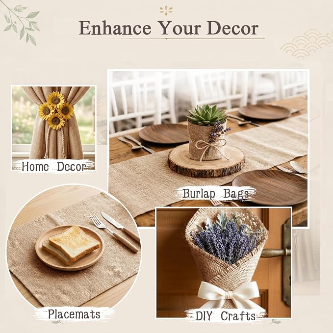12" x 71" Burlap Table Runner with Finished Edges - Image 6
