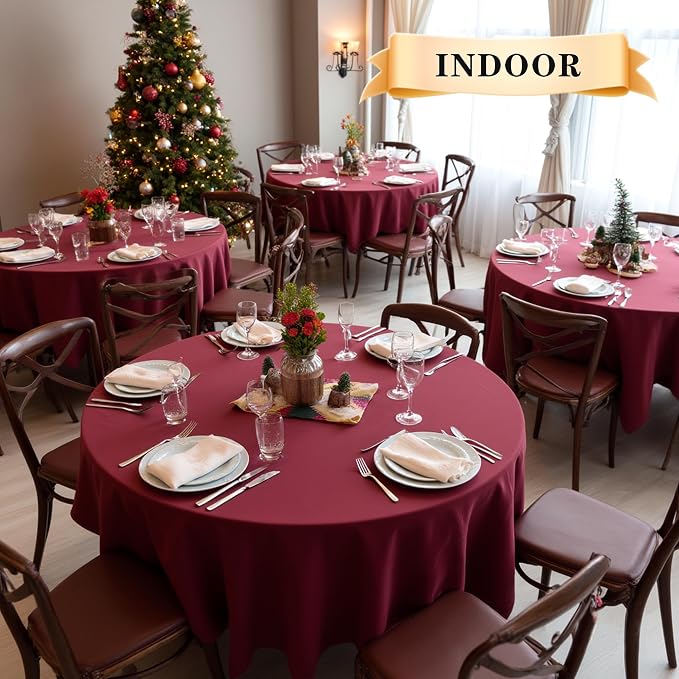 sancua Round Tablecloth, 108 Inch, Burgundy - Image 2