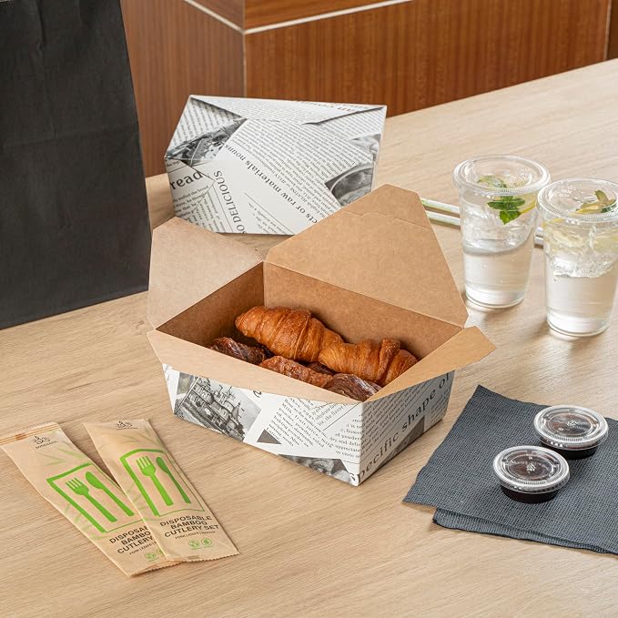 Restaurantware Bio Tek 98 Ounce Take Out Boxes 200 To Go Lunch Boxes - Tab-Lock Closure Heat-Tolerant Newsprint Paper Disposable Lunch Boxes Greaseproof For Hot And Cold Foods - Image 6