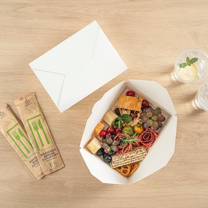 Restaurantware-Bio Tek 8.5 x 6.3 x 2 Inch Food Containers, 200 Durable Noodle Boxes - Disposable, Sustainable, White Paper 49-Ounce Takeout Boxes, Rectangle, For Takeouts, Or Picnics - Image 10