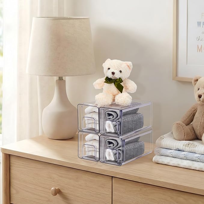 Sorbus Clear Stackable Storage Drawers with Handles (Small, 4 Pack) - Image 4