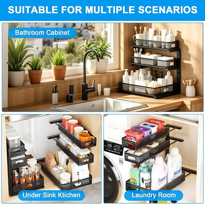 Thickened Meta 3-Tier Pull Out Under Sink Organizer 2 Pack - Image 6