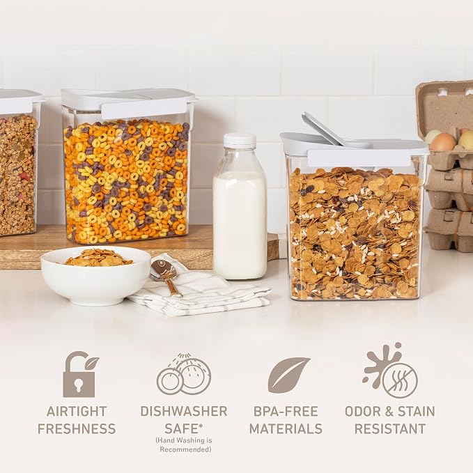 Bentgo Pantry - 6-Piece Airtight Cereal Containers, Easy Push & Pour Lid, Stackable & Clear BPA-Free Storage, Locking Lids for Freshness – Ideal for Kitchen & Pantry Organization (Snow) - Image 3