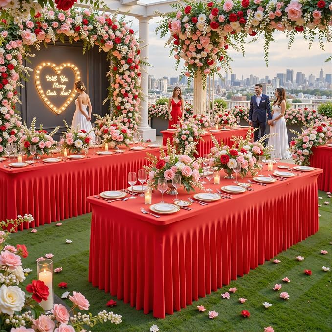 Besutolife 6 Pack Red Spandex Tablecloth for 8ft Rectangle Tables Fitted Table Cloth Stretch Table Covers Skirt 8ft Rectangular Tablecloths for Banquet Parties Wedding Decorations - Image 2