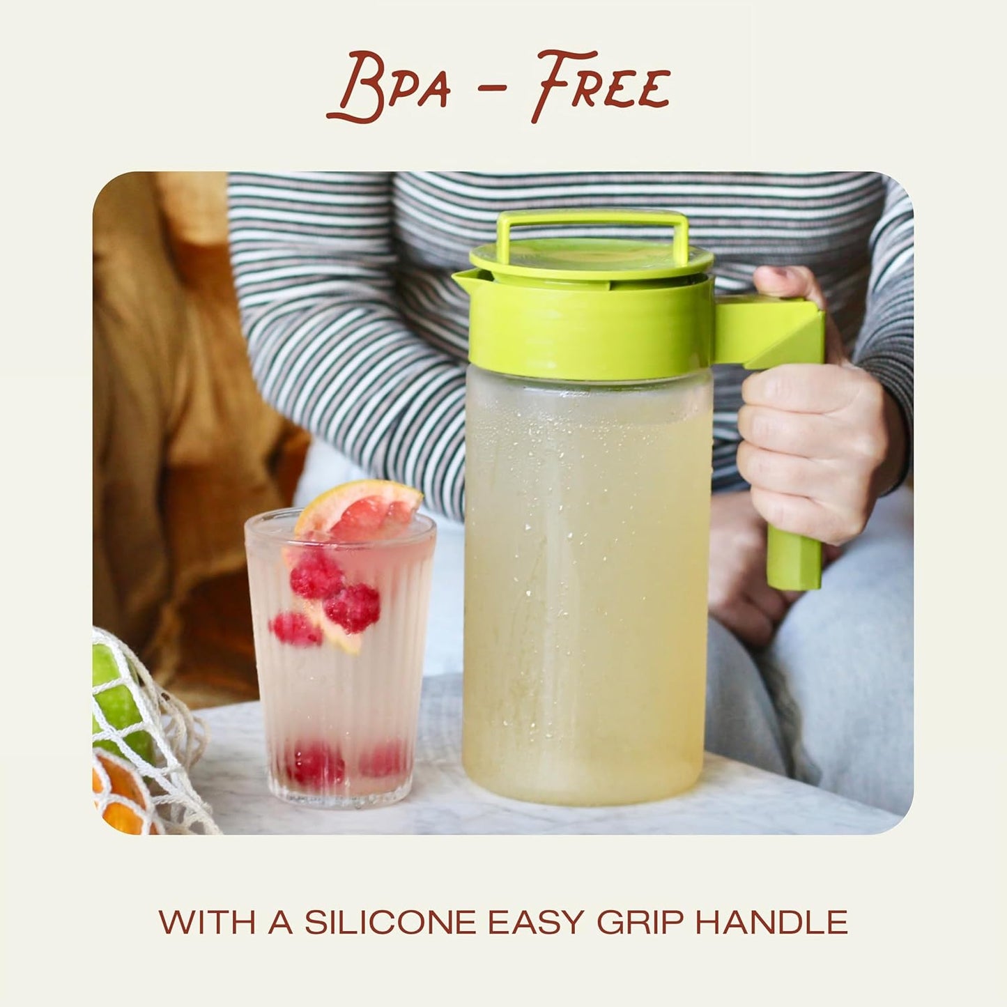 Takeya Flash Chill Iced Tea Maker - Airtight & Durable Iced Tea Maker Jug with Silicone Carry Handle - Leak-Proof & Lightweight Tea Infuser with Patented Flash Chill Technology - 2 Quart, Avocado