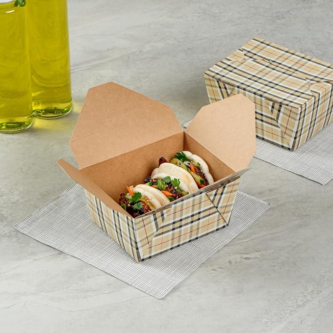 Restaurantware-Bio Tek 5.1 x 4.1 x 2.6 Inch Food Containers, 200 Durable Takeaway Boxes - Disposable, Sturdy, Plaid Paper 30 Ounce Takeout Boxes, Rectangle, For Takeouts And Delivery, Or Picnics - Image 3