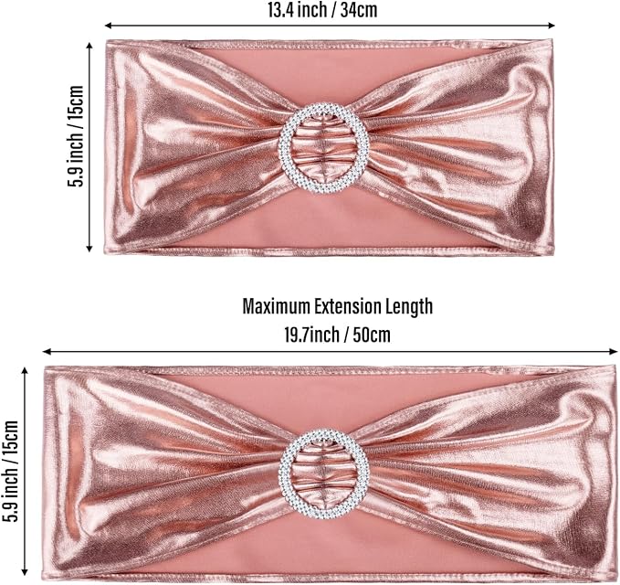 LEBENGURU Metallic Rose Stretch Chair Sashes 50pcs with Buckle Slider - Image 5