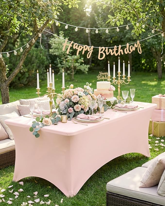 Fixwal 4 Pack 6FT Light Pink Tablecloth Rectangle Spandex Table Cover - Image 2