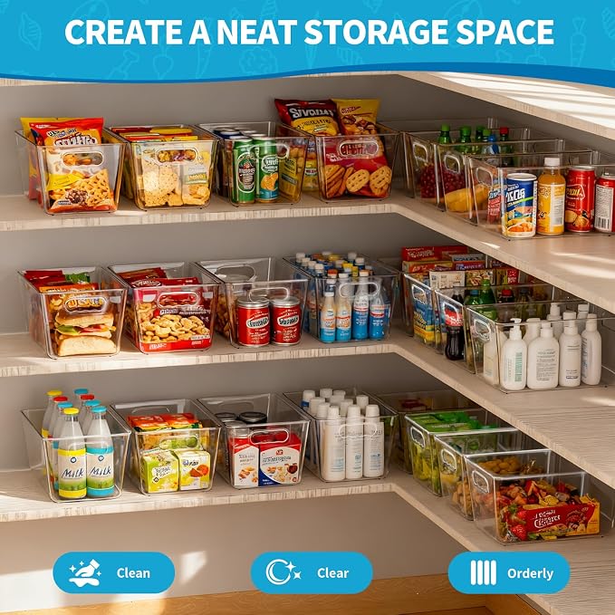 Clear Fridge Organizer Bins with Handles, 4 Pack Large 11.5×7.5×6 Inch - Image 2