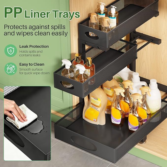 Kitstorack Under Sink Organizer 3-Tier Slide Out Drawer 2-Pack Black - Image 8