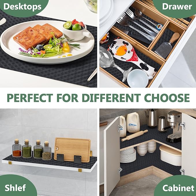 Shelf Liners, Non-Adhesive Drawer Liner, Waterproof & Oil-Proof Kitchen Cabinet Cupboard Liner Plastic EVA Material BPA Free Fridge Liner Mats Paper Protector for Shelves (Black/12in x 120in) - Image 5