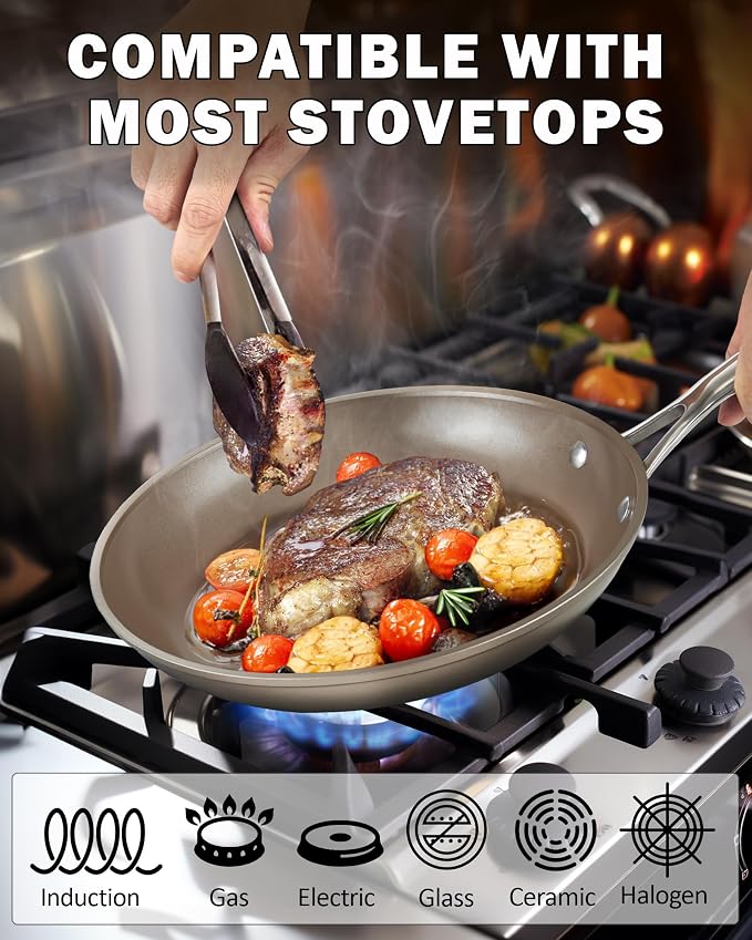 Cooks Standard 8-Piece Hard-Anodized Ceramic Nonstick Cookware Set, Bronze - Image 3