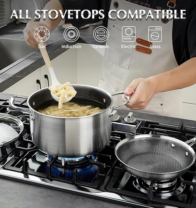 KOCH SYSTEME CS Stainless Steel Saucepan Set 6 Piece, 2QT+3QT+8QT Hybrid Nonstick Stainless Steel Pots Set, Triply Stainless Steel Pots, PFOA Free, Pot Sets Induction Compatible - Image 4