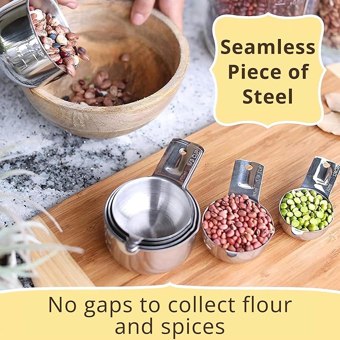 Simply Gourmet Measuring Cups Set of 7, Stackable, 304 Premium Stainless Steel, Kitchen Gadgets for Measure Liquid and Dry Ingredients, Cooking & Baking - Image 6
