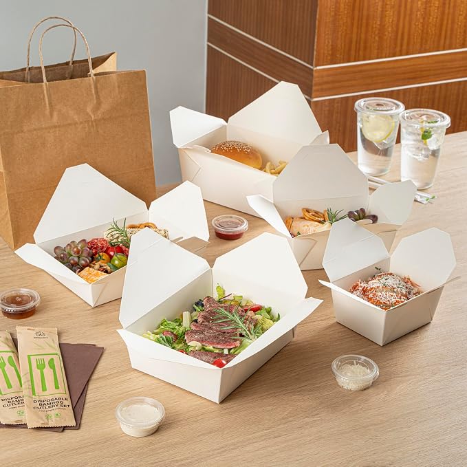 Restaurantware-Bio Tek 8.5 x 6.3 x 2.5 Inch Food Containers, 200 Durable Noodle Boxes - Disposable, Sustainable, White Paper 17-Ounce Takeout Boxes, Rectangle, For Takeouts, Or Picnics - Image 8