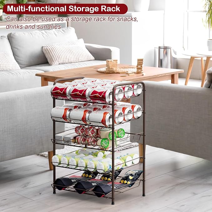 Can Rack Organizer Soda Can Storage Drink Holder for Pantry, Rustic Brown | 17*11*25 in, Metal, 5 Tier, Holds Up to 60 Cans, Tilt Design, Freestanding, Soda Can Dispenser, for Kitchen/Pantry/Cabinet - Image 5
