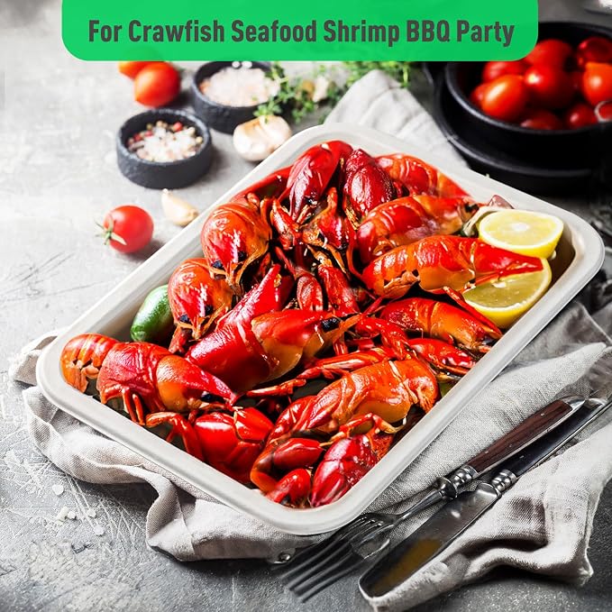 Gezond 100 Pack 14 Inch Disposable Food Trays Crawfish Trays Heavy-Duty | Large Paper Plates Compostable Plate Sugarcane Eco-friendly for Crawfish Seafood Party BBQ Thanksgiving White - Image 4