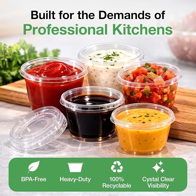 0.75-5.5 oz Plastic Portion Cups with Lids, 100-2000 Count, Dessert Cups with Lids, Jello Shot Cups with Lids, Small Plastic Cups for Salad Dressing & Condiments (500, 2.0, ounces) - Image 2