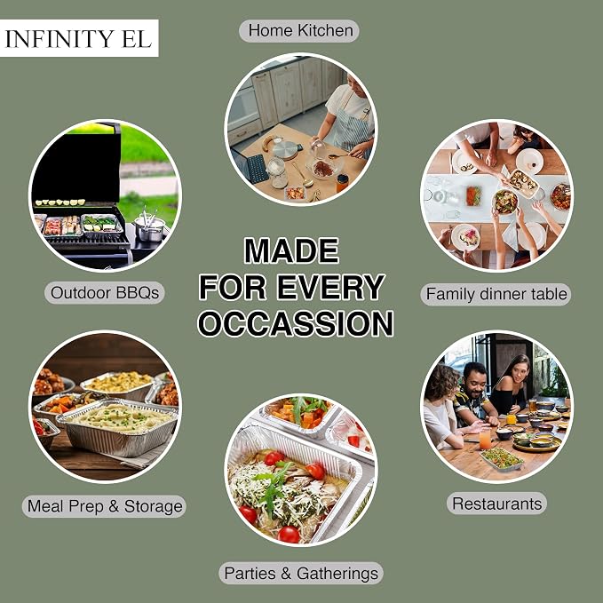 INFINITY EL 10 Pack Aluminum Pans, Disposable Foil Pans, Full Size-Shallow | Heavy-Duty Foil Pans 20.5" x 12.5" x 2", Serving Trays for Roasting Turkey, Lasagna, Christmas & Parties, Freezer & Oven Safe - Image 5