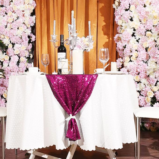 Hot Pink Sequin Table Runner 12 Pack, 12''x108 Glitter Table Runner - Image 5