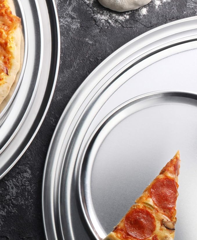 New Star Foodservice Restaurant-Grade Aluminum Pizza Pan, Baking Tray, Coupe Style, 14-Inch, Pack of 6 - Image 6