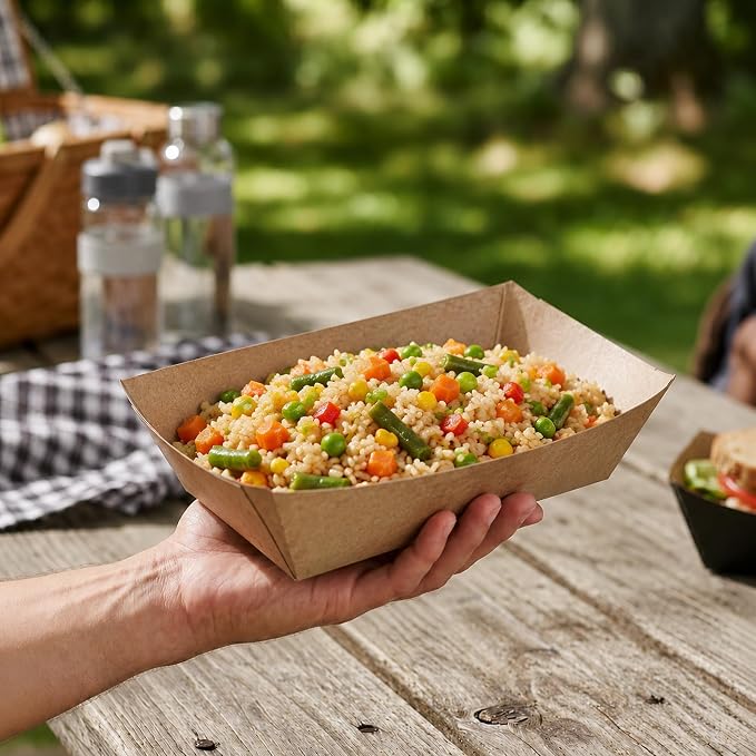 Restaurantware-Bio Tek 1/2 Pound Food Trays, 50 Disposable Paper Food Trays - Heavy-Duty, Greaseproof, Kraft Paper Food Boats, For Snacks, Appetizers, Or Treats, Use At Parties Or Carnivals - Image 5