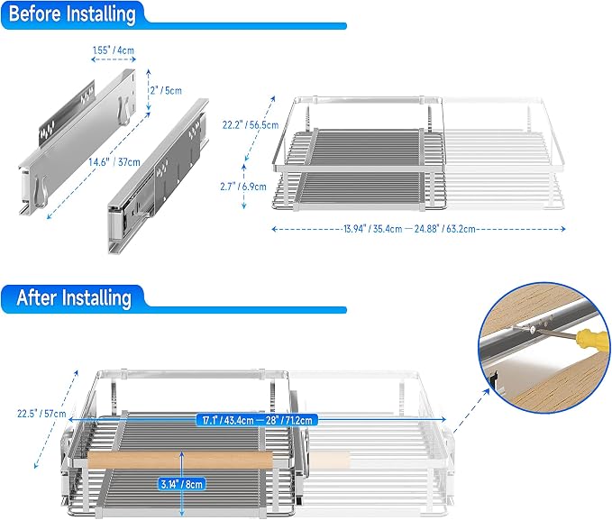 SUZLON Expandable Pull Out Cabinet Organizer,17.1~28" W x 22.5" D Heavy Duty Slide Out Shelves Adjustable Height Cabinet Pull Out Shelves,Expandable Width Spice Rack Organizer for Kitchen Cabinet - Image 2