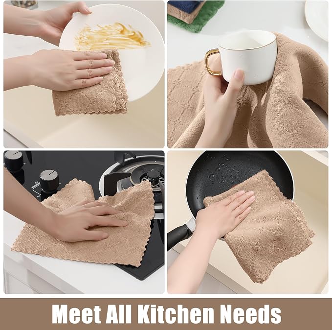 Homaxy Super Soft 12 Pack Kitchen Towels and Dishcloths Set, Tan - Image 5