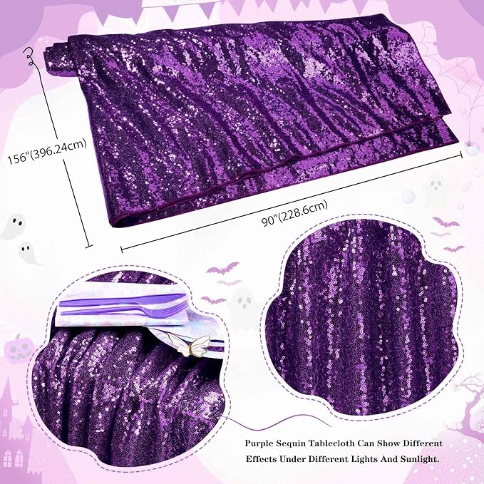 Rectangle Sequin Tablecloth 90x156 Inch Glitter Purple Party Tablecloth - Image 6