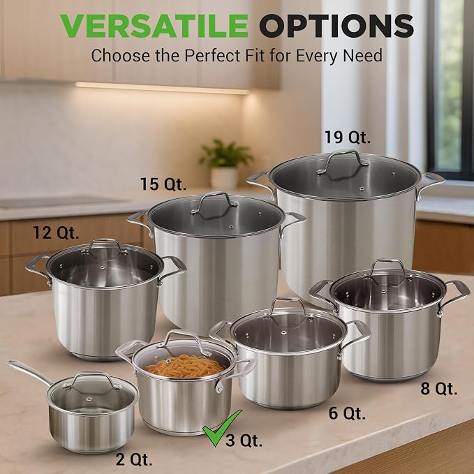 NutriChef 3-Quart Stainless Steel Soup Pot - 18/8 Food Grade Heavy Duty Cookware, Stock Pot, Stew Pot, Simmering Pot Kitchenware w/See Through Lid, Dishwasher Safe, For Induction Gas Ceramic Cooktops - Image 2