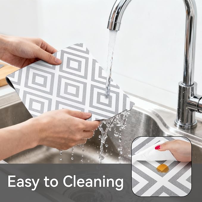 FIFTY FEET 18"x96" Non-Adhesive Shelf Liner for Kitchen Cabinets and Drawers, Washable Non-Slip PVC Cabinet Liner (Gray Plaid)(1 Roll) - Image 4