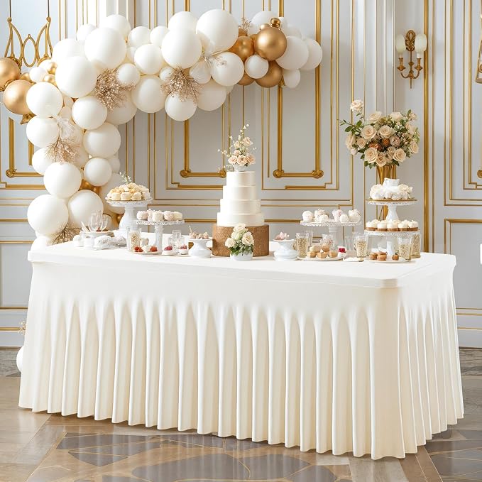 6 Pack Ivory Table Cloth for 6 Foot Rectangle Tables Spandex Fitted Tablecloth 6ft Stretch Table Covers Skirt Ivory Banquet Tablecloths Wrinkle Free Tablecloth for Party Wedding Birthday Event - Image 4
