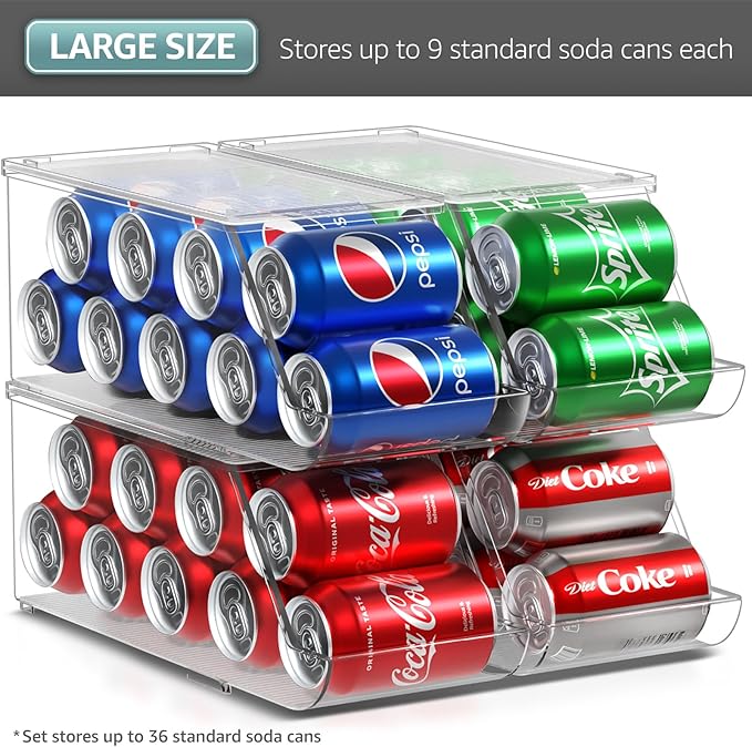 Sorbus Soda Can Organizer for Fridge & Freezer, Stackable with Lid (4 Pack) | BPA-free construction keeps drinks arranged and visible, with easy dispenser access for chilled storage and restocking. - Image 3
